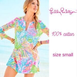 NWOT - Lilly Pulitzer Multi Lovers Coral print swim tunic cover-up top SMALL